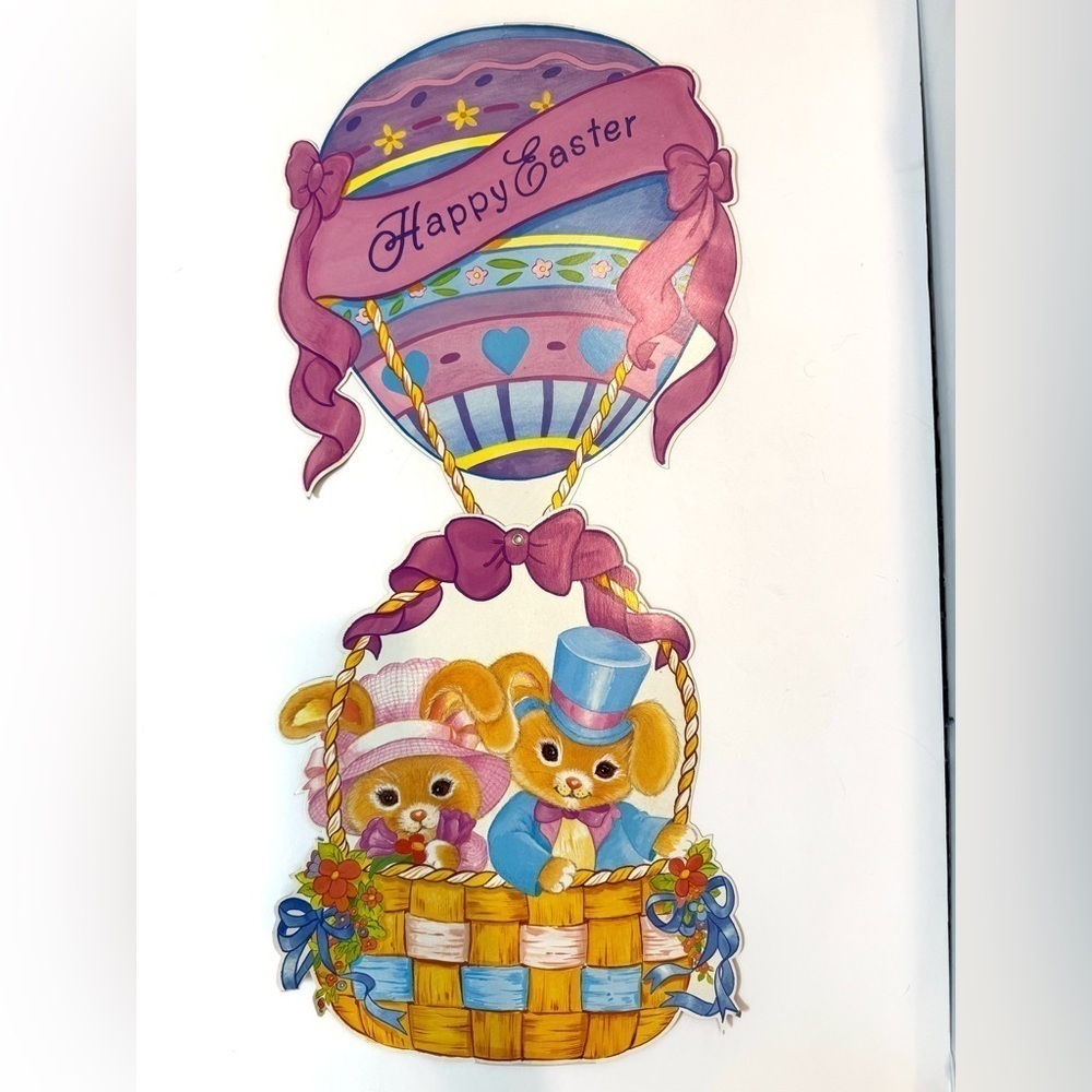 Vintage Eureka Easter Bunny Hot Air Balloon Window Decor